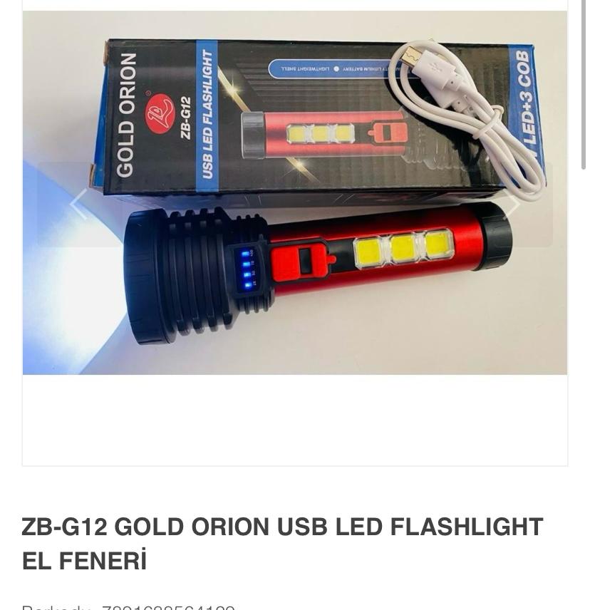  ZB-G12 GOLD ORION USB LED FLASHLIGHT EL FENERİ 